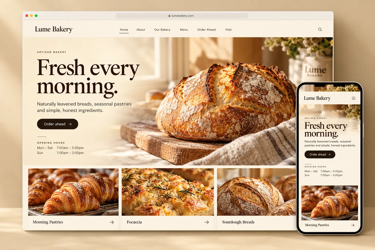 Concept website shown in a browser window and on a mobile phone