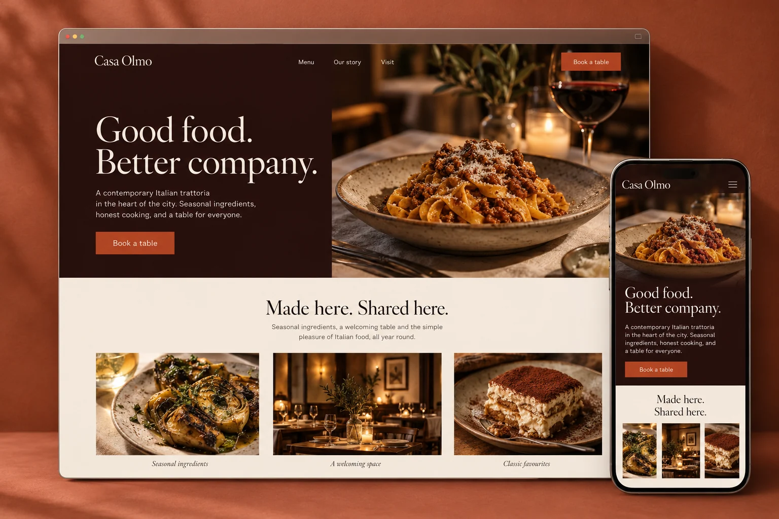 Concept website shown in a browser window and on a mobile phone